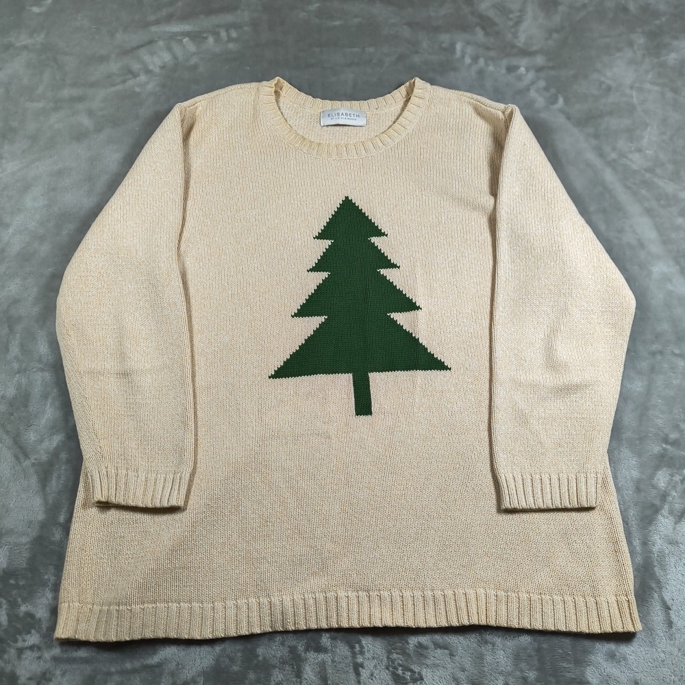 Vintage Christmas Tree Sweater Women XL Knit Minimalist Holiday 90 Liz Claiborne